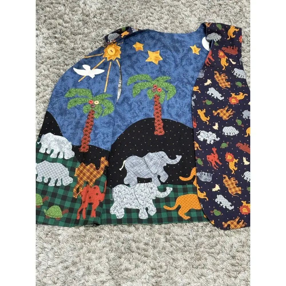 Vintage 90s Handmade Noah’s Ark Patchwork Reversible Vest Women’s Size L Boho - Picture 10 of 11